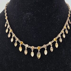 Rhinestone‎ Gold Tone Choker Necklace Multiple Dangles Adjustable Length 16-18"
